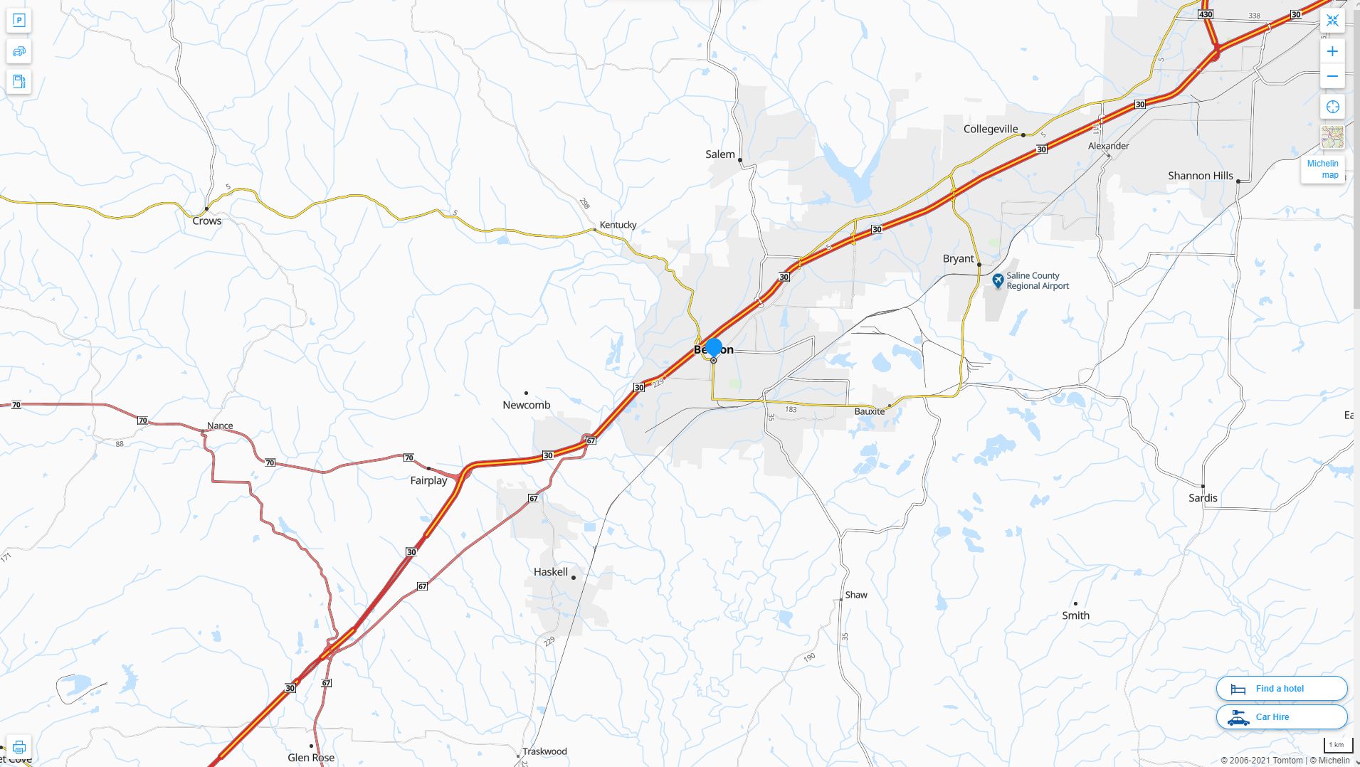 Benton Arkansas Highway and Road Map